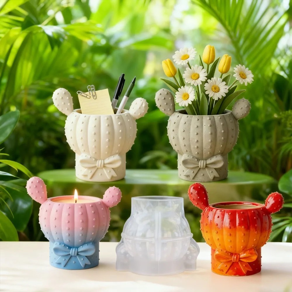 Gypsum Cactus Pot Silicone Mold Pen Holders Vases Succulent Flowerpots DIY Mould