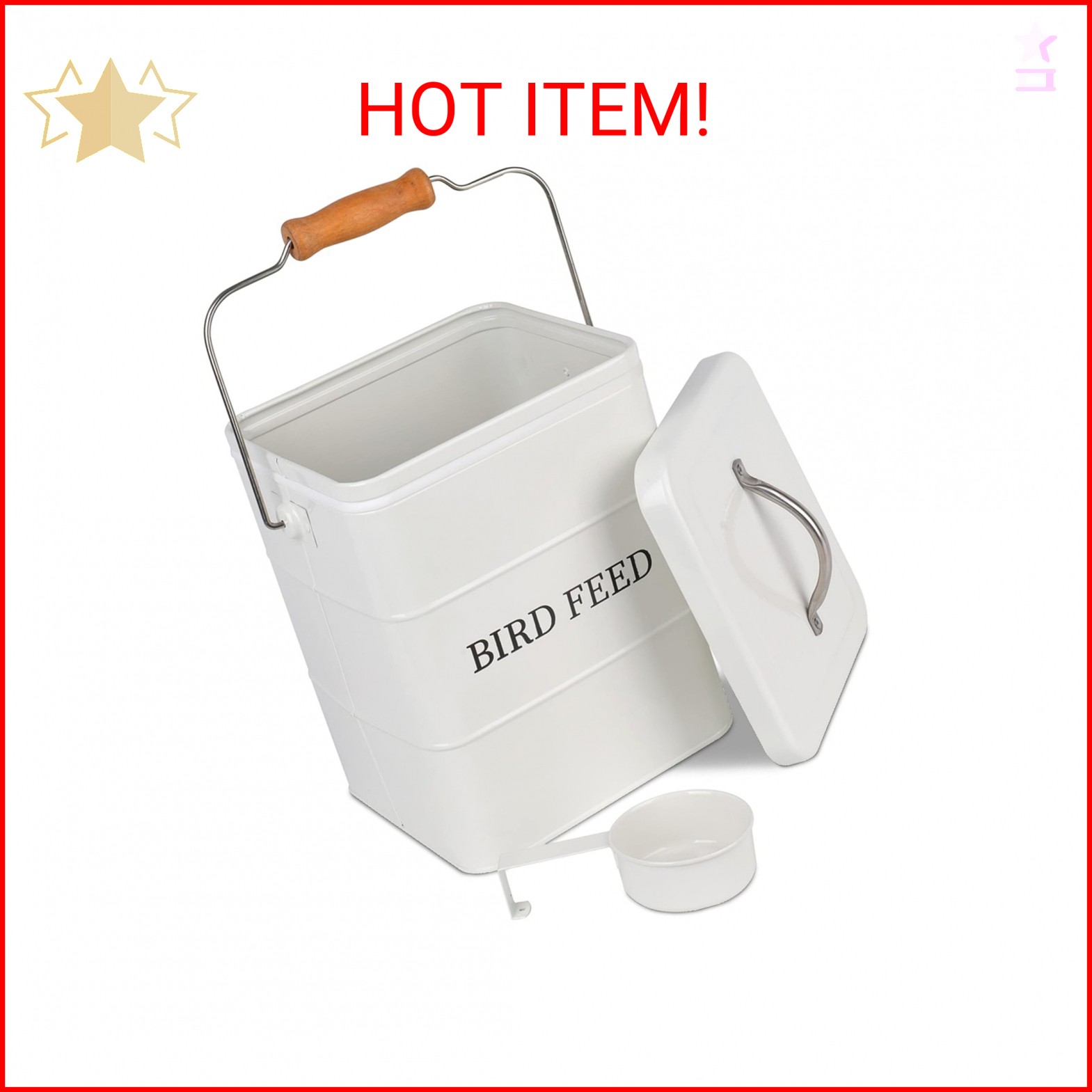 DEAYOU Pet Food Storage Tin with Lid, Metal Bird Seed and Feed Container with Se