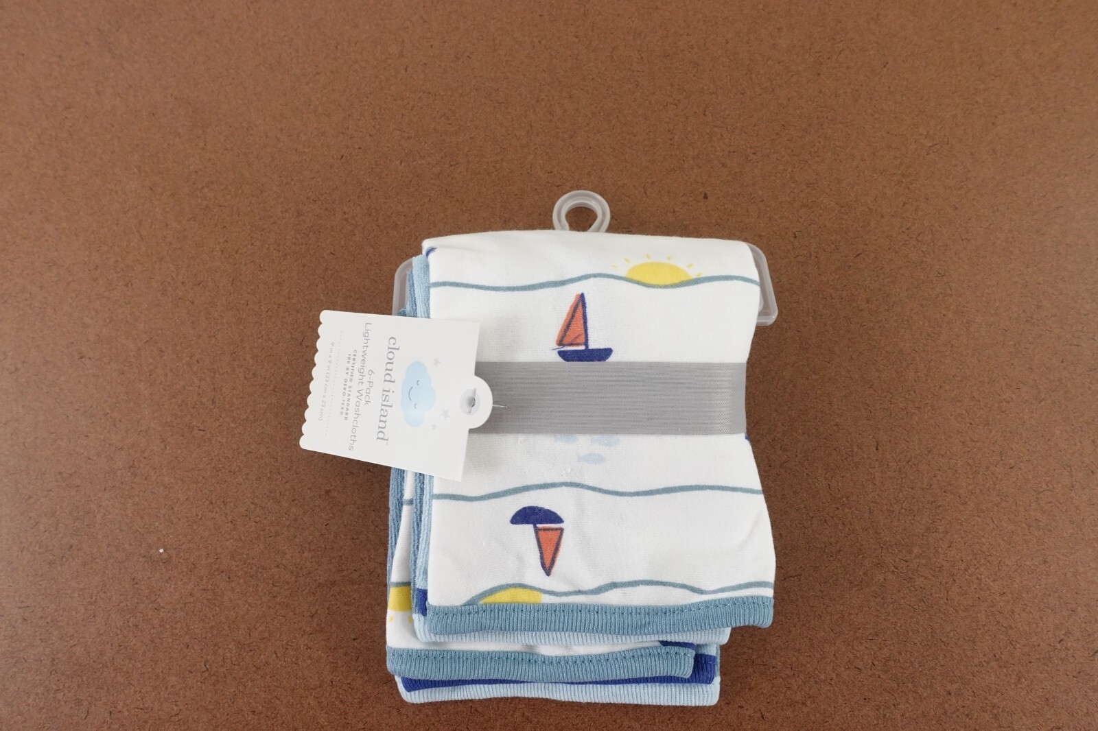 Cloud Island Baby Blue Sailboats 6 Pack Lightweight Washcloths NWT