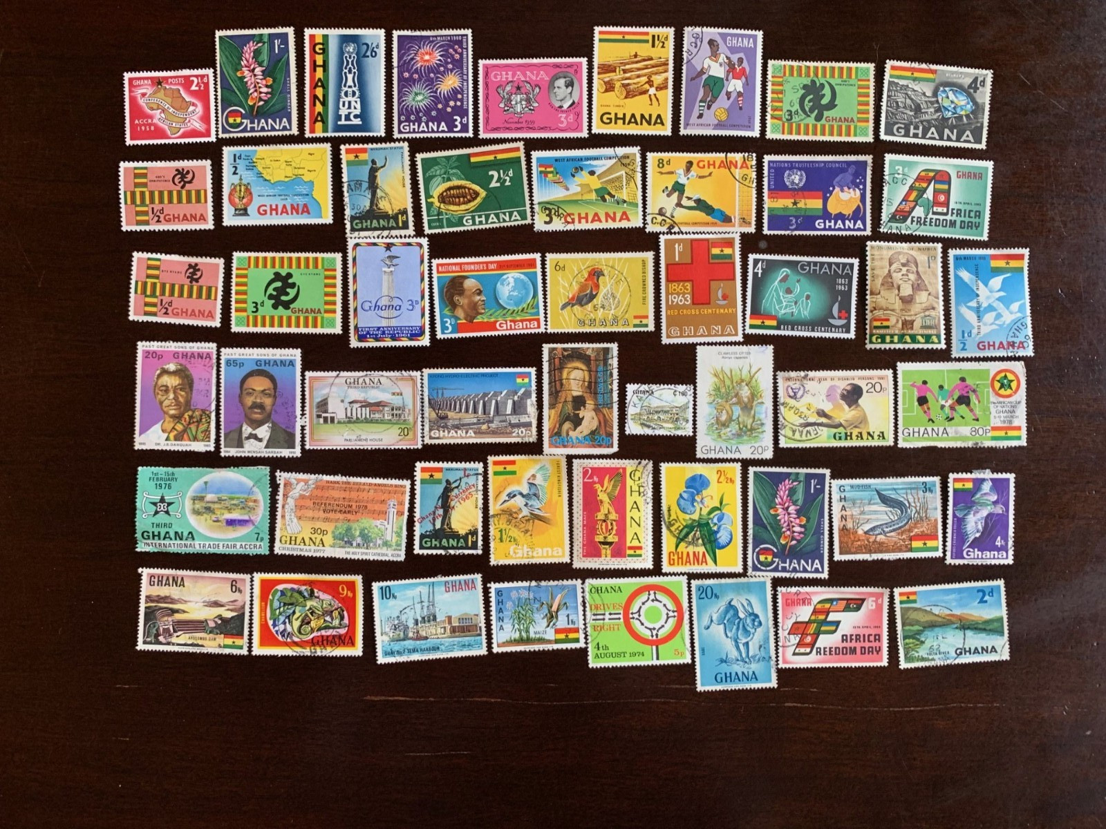 Ghana Postage Stamp Lot - 52 Used/Mint Hinged - Off Paper