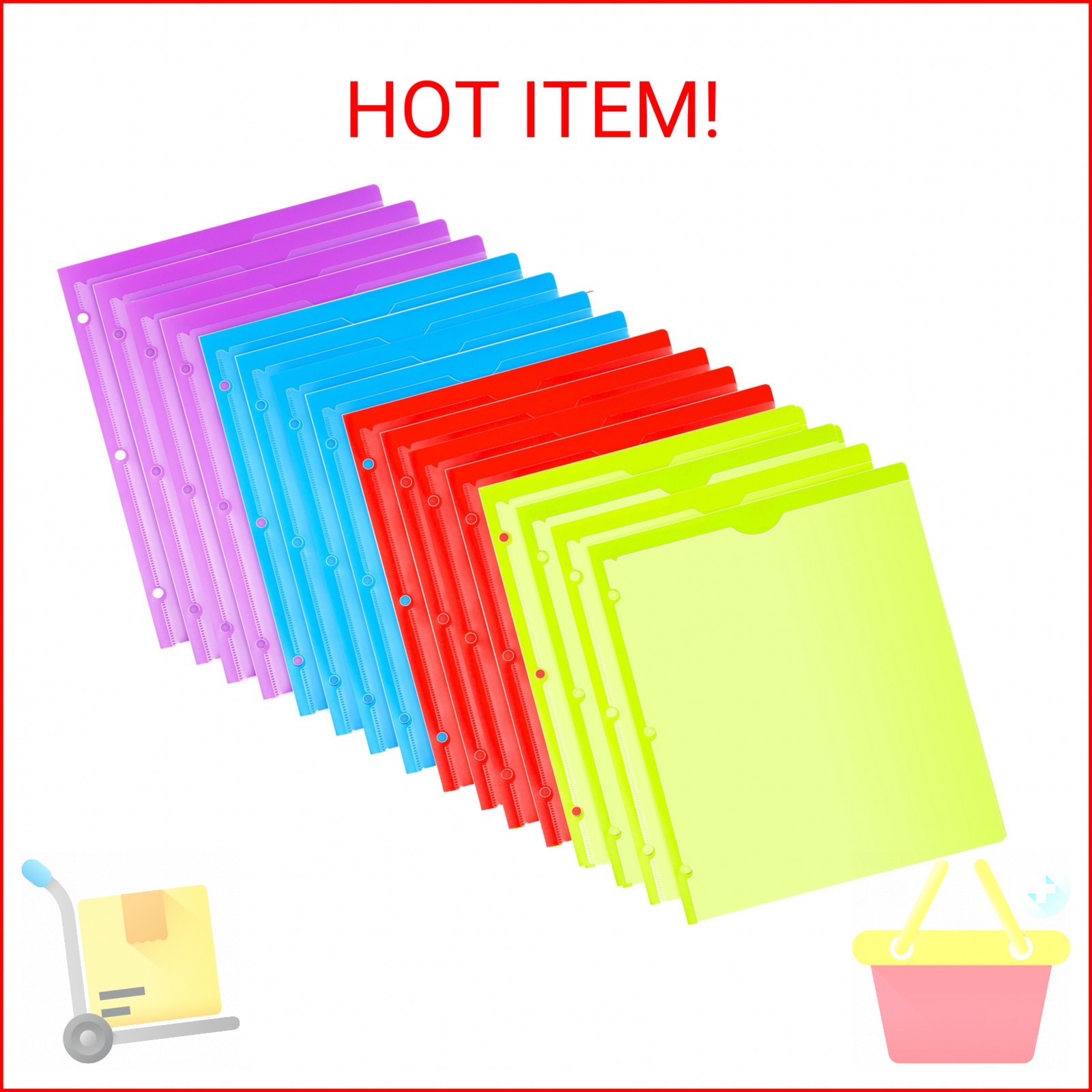 TEWRLANDE 16 Packs Heavy Duty 3 Pocket Folders with Holes, Plastic Folders with 