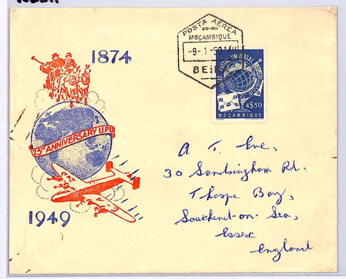 MOZAMBIQUE Air Mail Cover 1949 UPU ANNIVERSARY Beira GB Southend 1950 WB211