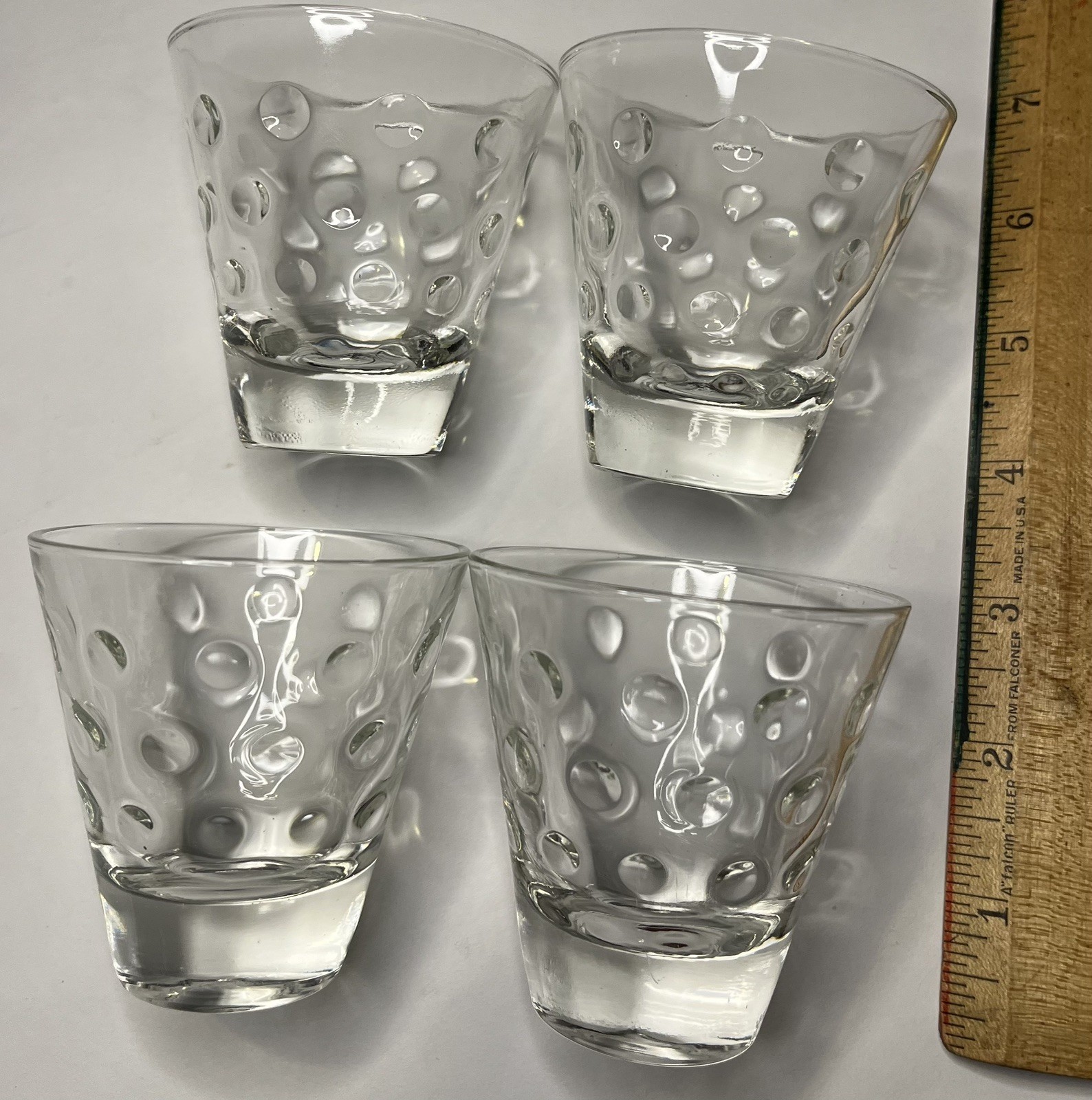 Vintage Hazel Atlas Set Of 4 Sm.Raised Dot Glasses 3” MCM Bar Ware Retro Style
