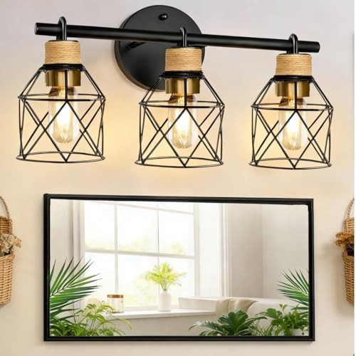 Farmhouse Bathroom Vanity Light Fixtures,3-Light Bathroom Light Metal