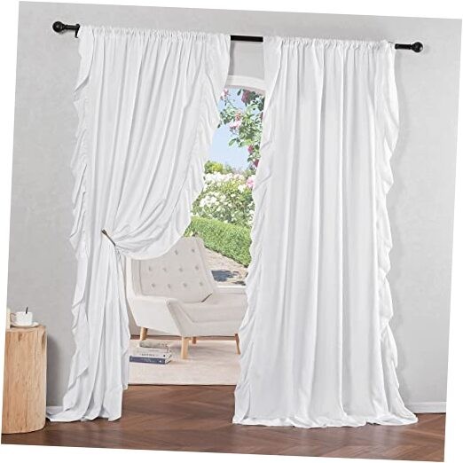  Ruffle Shabby Chic Curtains 84 inch Long, Rod 52"W x 84"L (Pack of 2) White