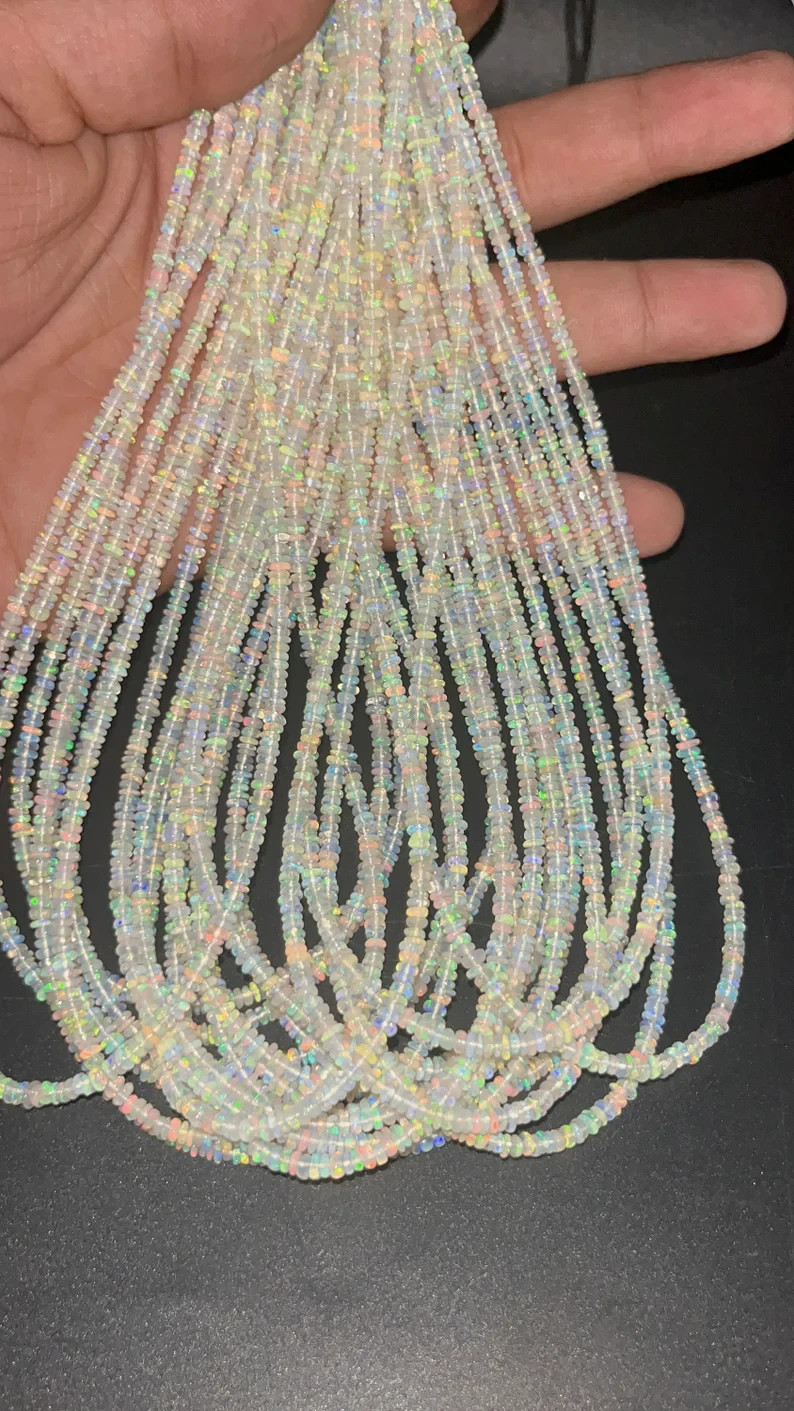 AAA+ Ethiopian Welo Opal Smooth Rondelle Beads 3-3.5mm 16" Strand Fire Opal