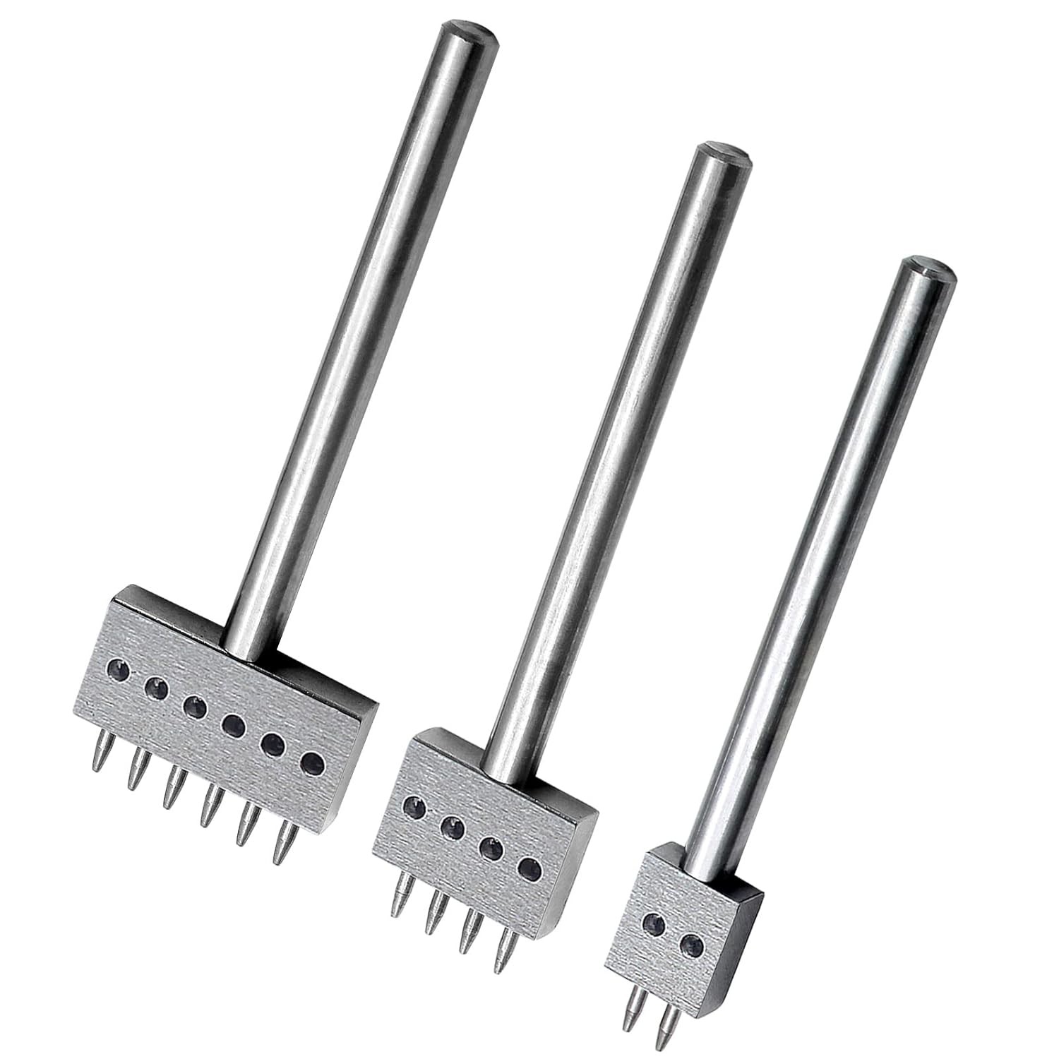 Prong Punch Tool Set, 3 Pcs 6mm Leather Row Round Hole Tooth Punch, 2/4/6 Prong 