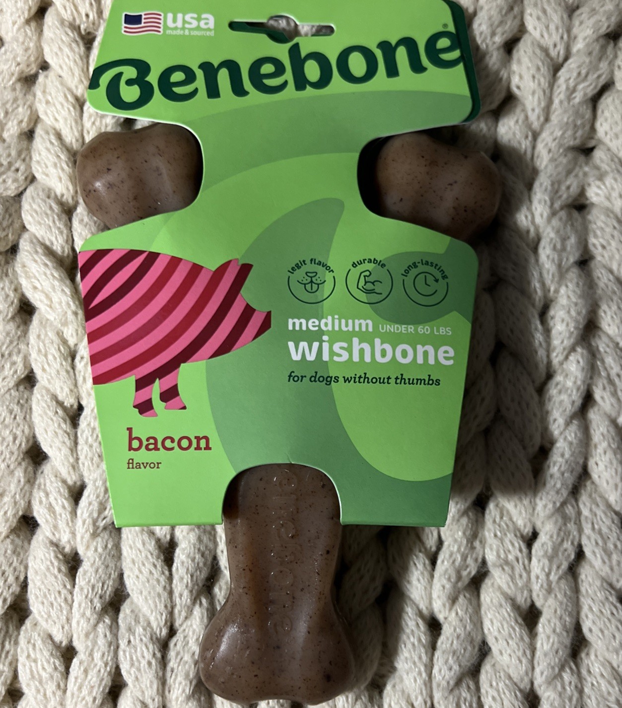 Benebone Wishbone Dog Chew Toy – Durable for Aggressive Chewers, Real Bacon, M
