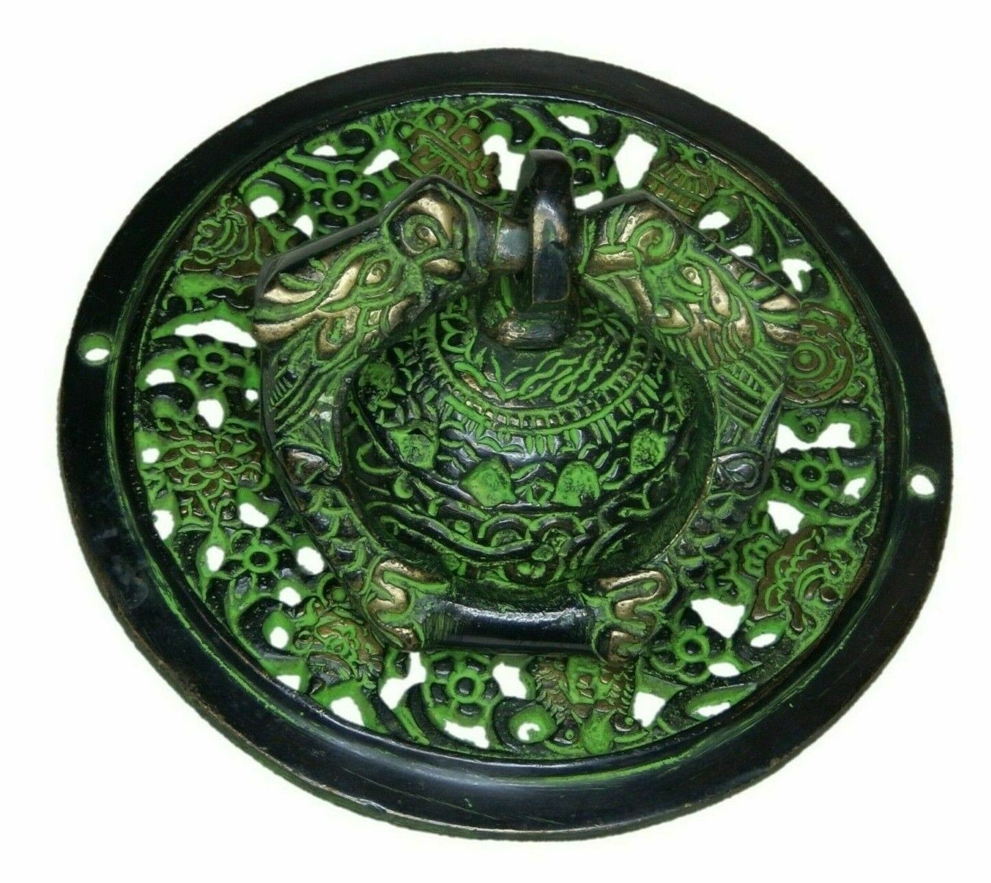 Flower Design Round Shape Victorian Gate Pull Knob Handmade Brass Door Knocker