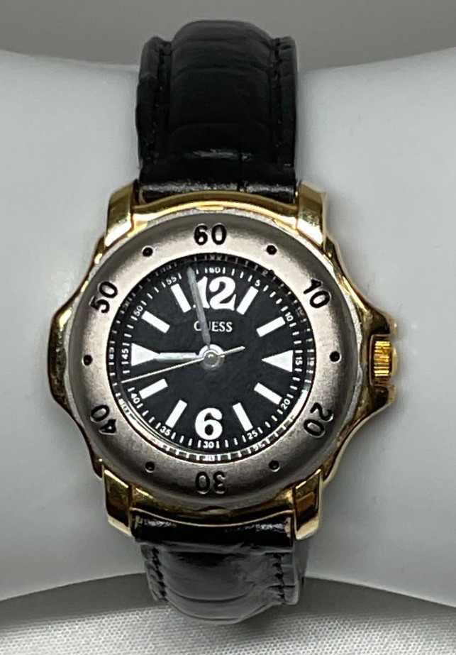 vtg 90s Guess Watch Two Tone Black Leather Band WR New Battery