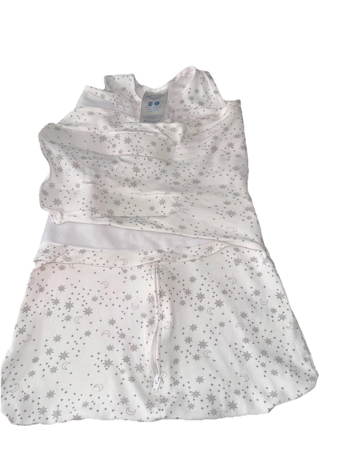 Halo Baby Cotton Sleep Sack Swaddle Newborn 0-3 Months White Gray Stars