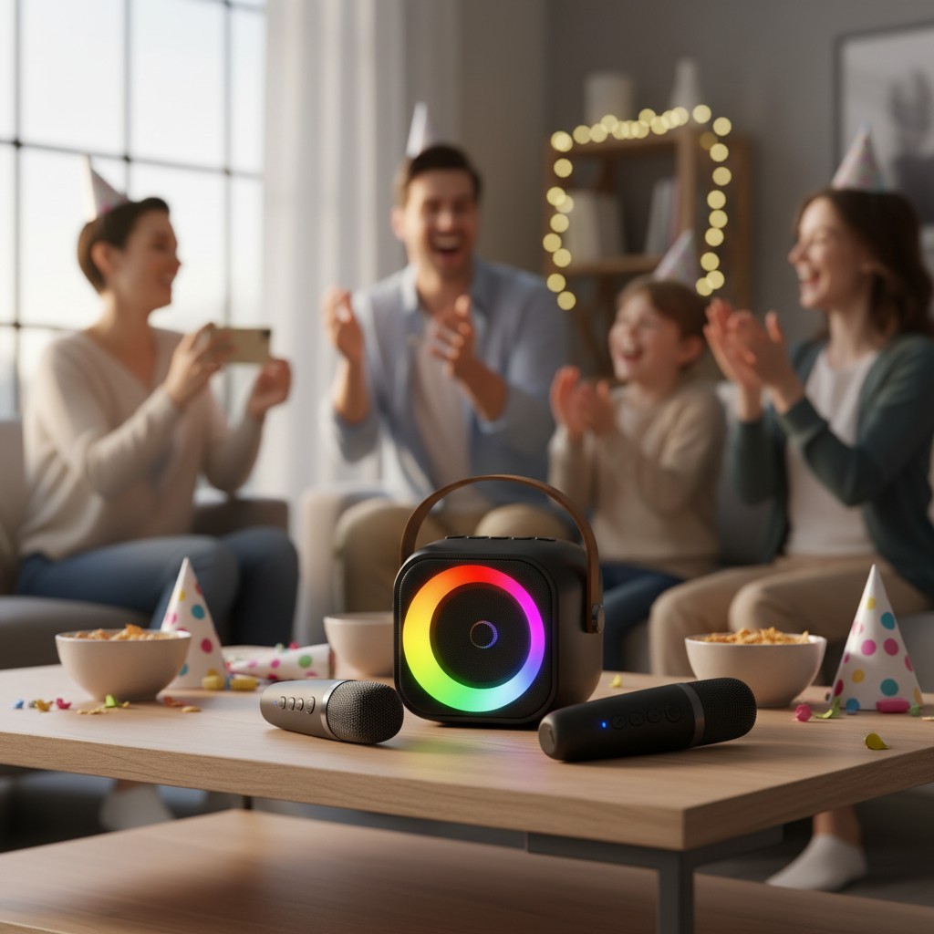 Mini Karaoke Machine with 2 Wireless Mics & Vibrant Lights for Ultimate Fun