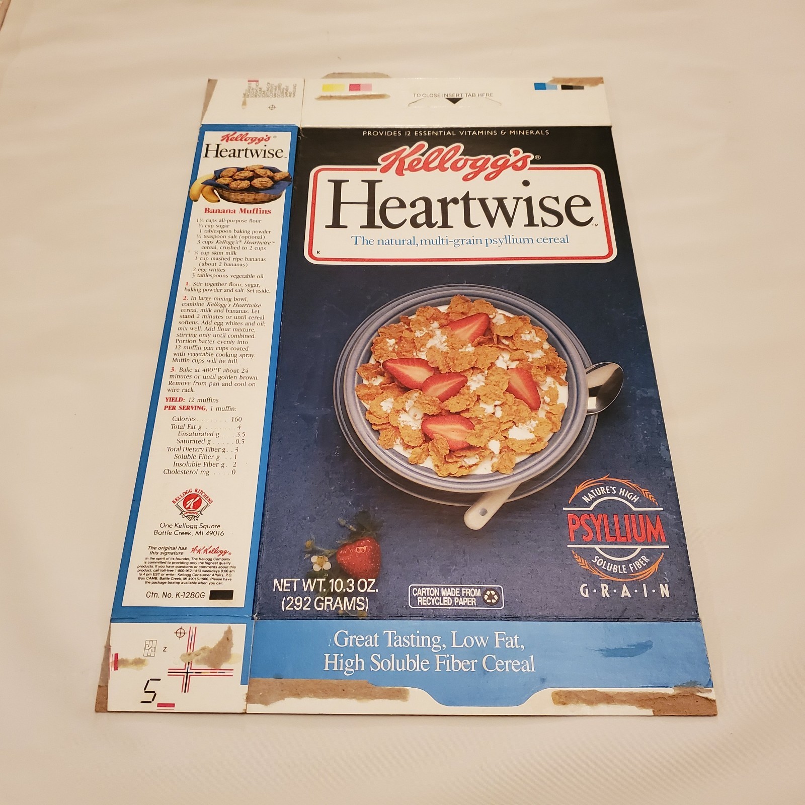 1989 1992 Kellogg’s Heartwise Cereal Box Vintage Multi Grain Psyllium Fiber Rare