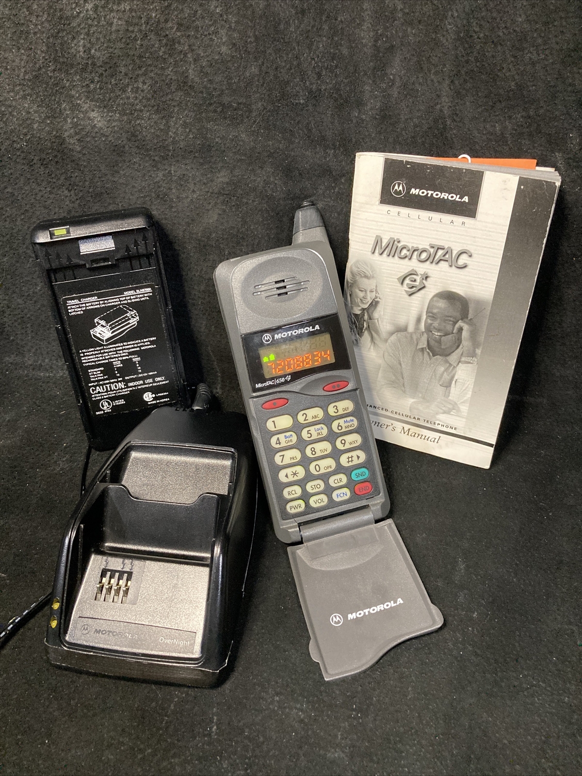 Motorola Micro TAC 650 Flip Cellular Phone with Charger, Travel Charger, TESTED