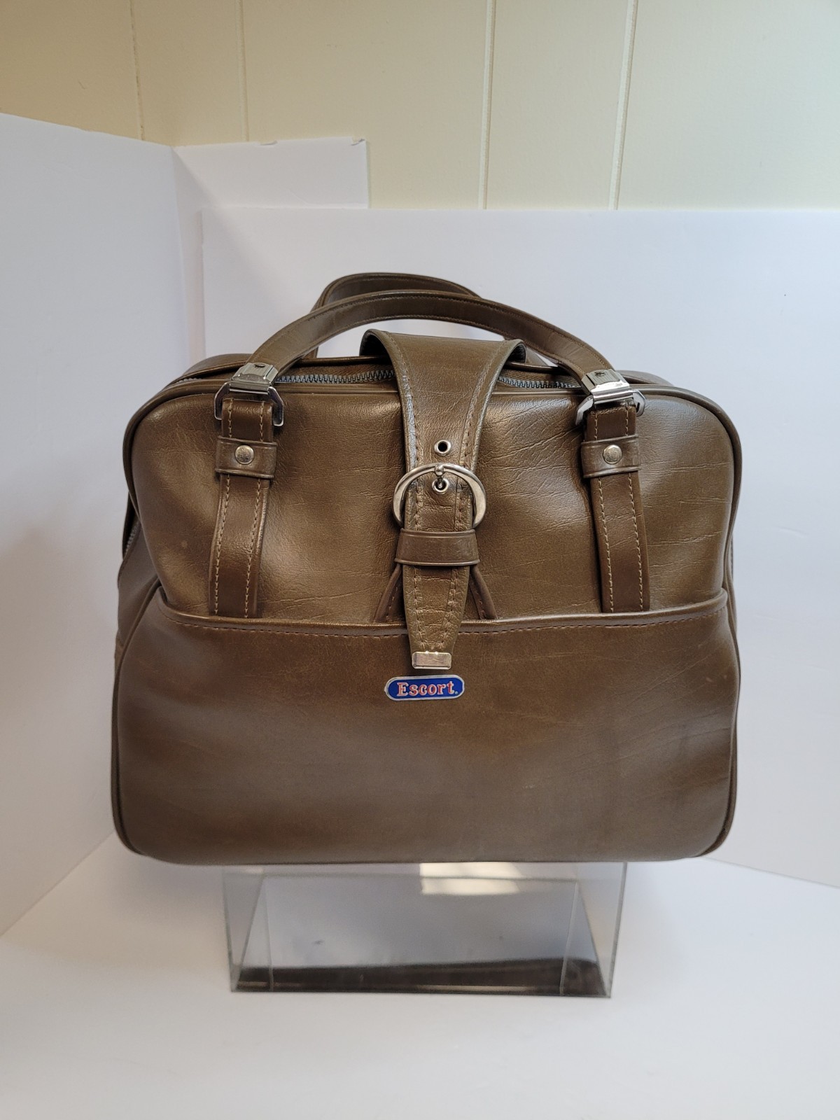 Vintage Brown Leather "Escort" Brand Flight Bag. Carry On Hand Bag.