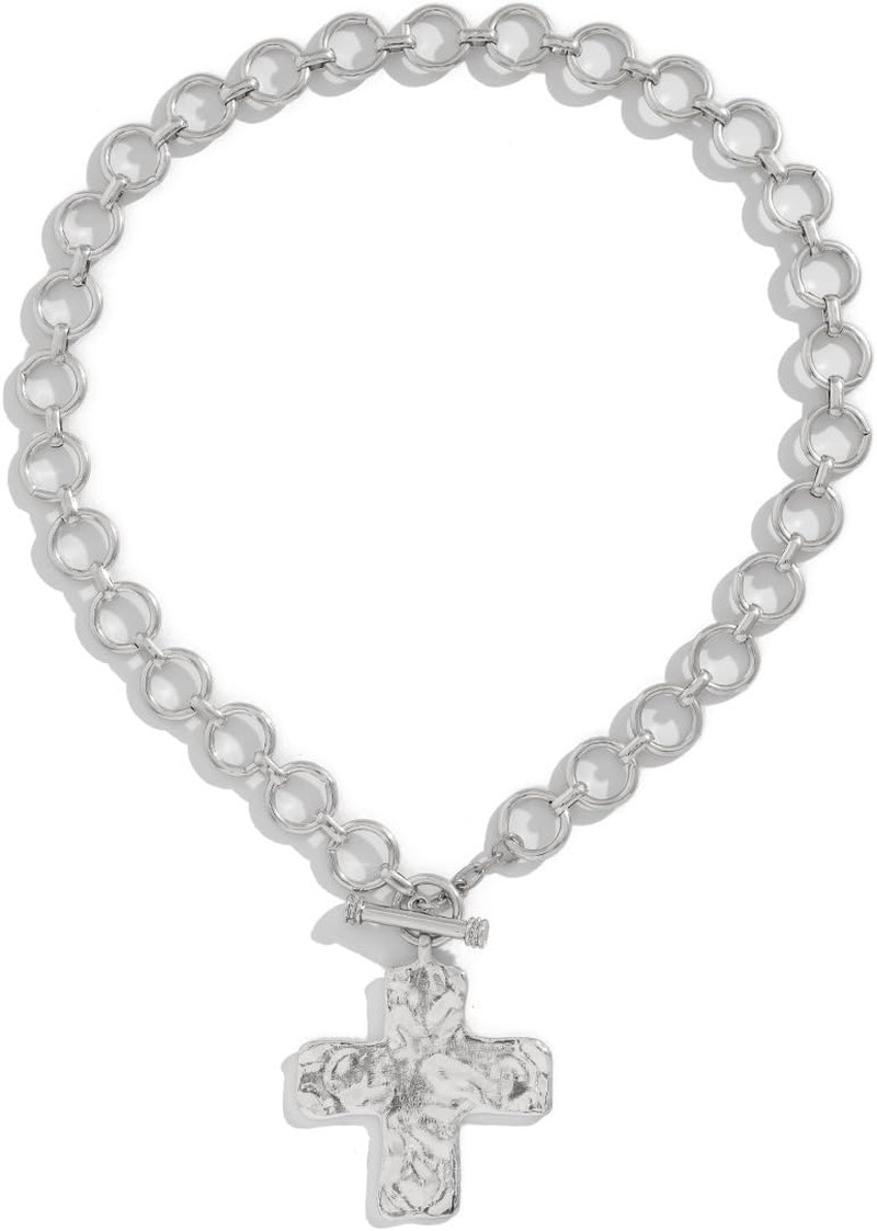 Chunky Gold Cross Necklace for Women Statement Cross Pendant Necklace Hammered B