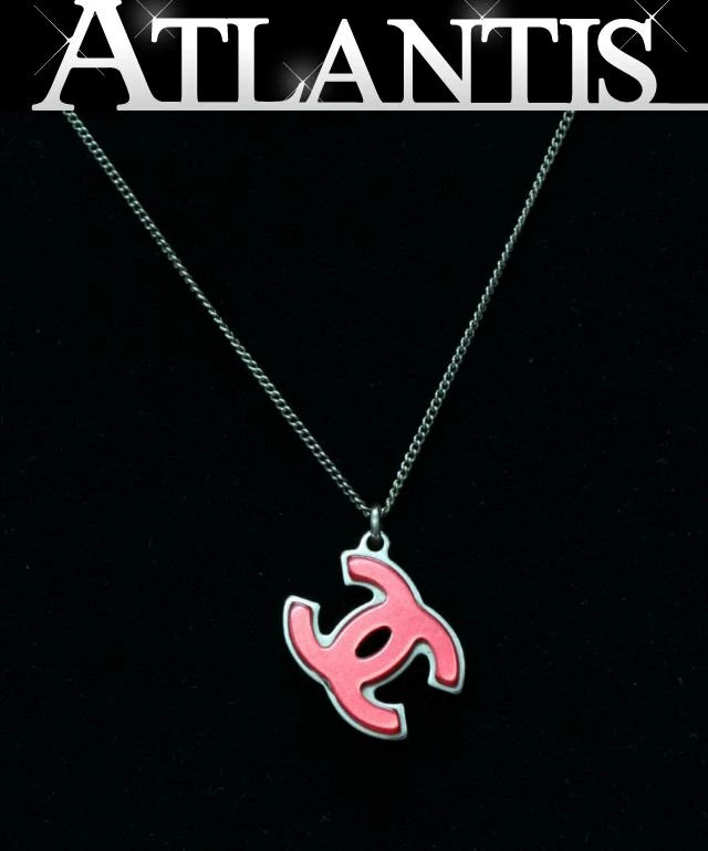 CHANEL Coco mark reversible necklace red black 05P 73448