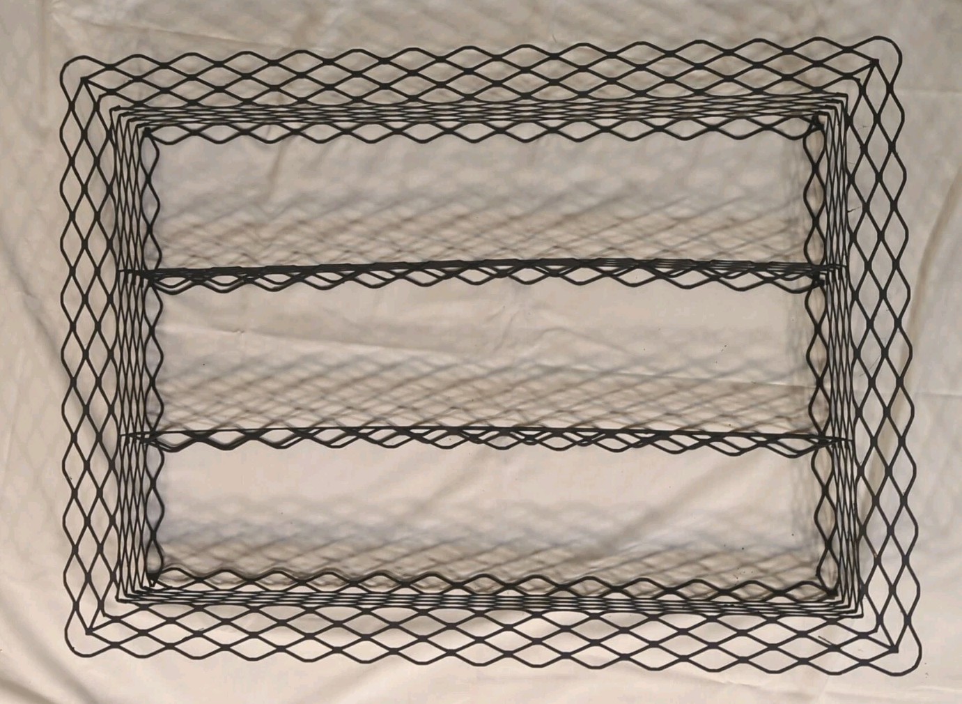 Vtg Mid Century Modern Large Metal Black Mesh Shelf Wall Hanging 31.5x23x4.5”