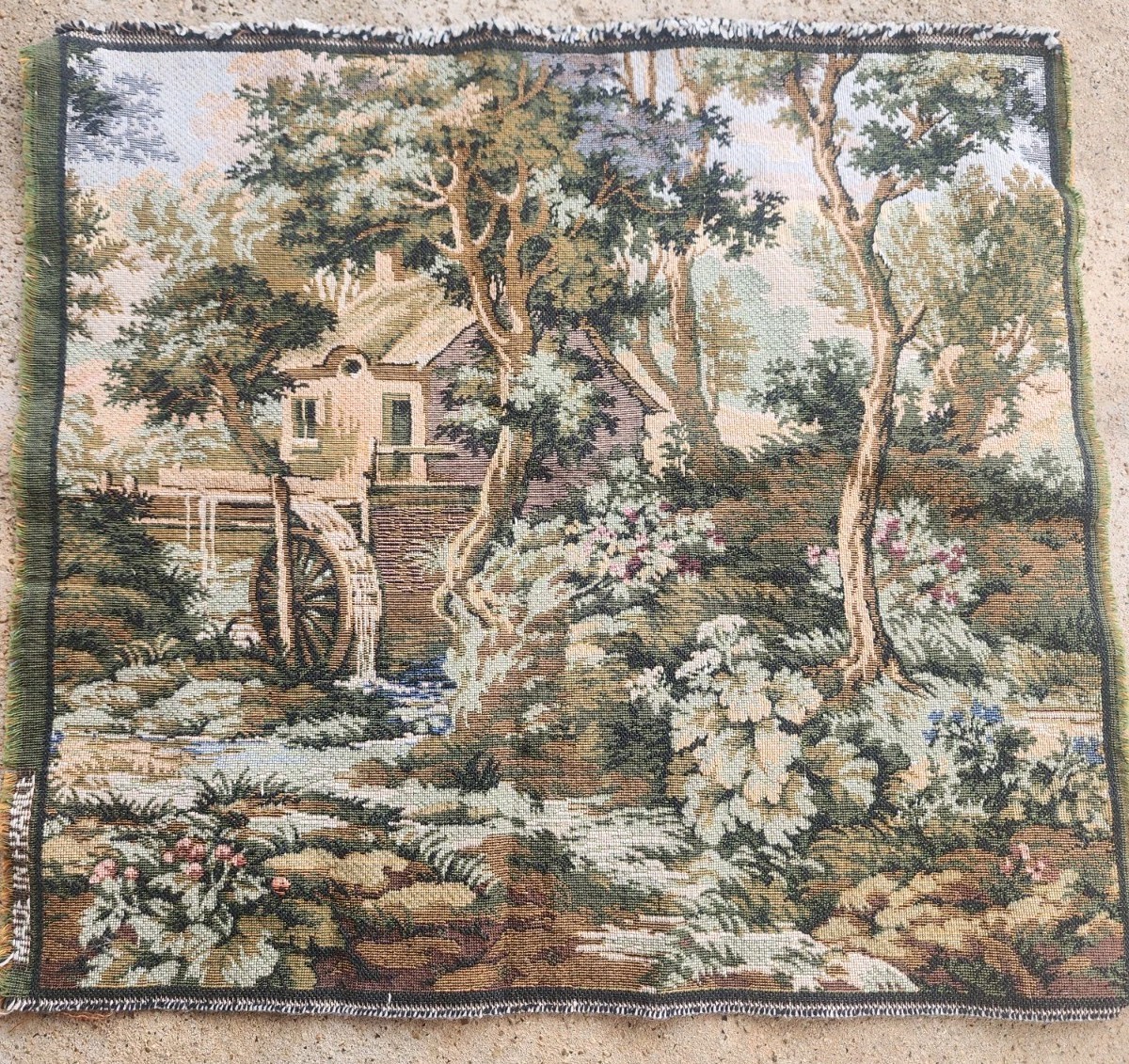 Vintage French Tapestry Verdure Landscape ~ France ~ 18” x 20” Unframed