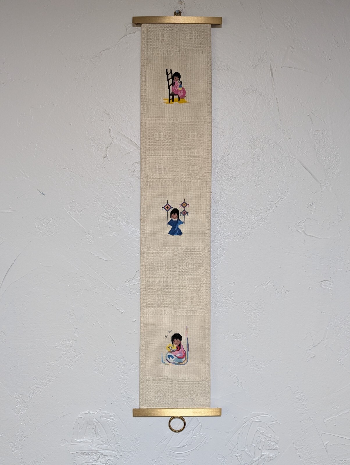 De Grazia Style Vintage Needlepoint Bell Pull Cord w/Solid Brass Hanger