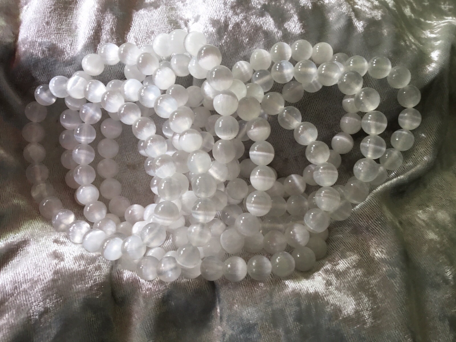 Selenite Crystal Bead Bracelet Natural Gemstone Healing 8mm beads