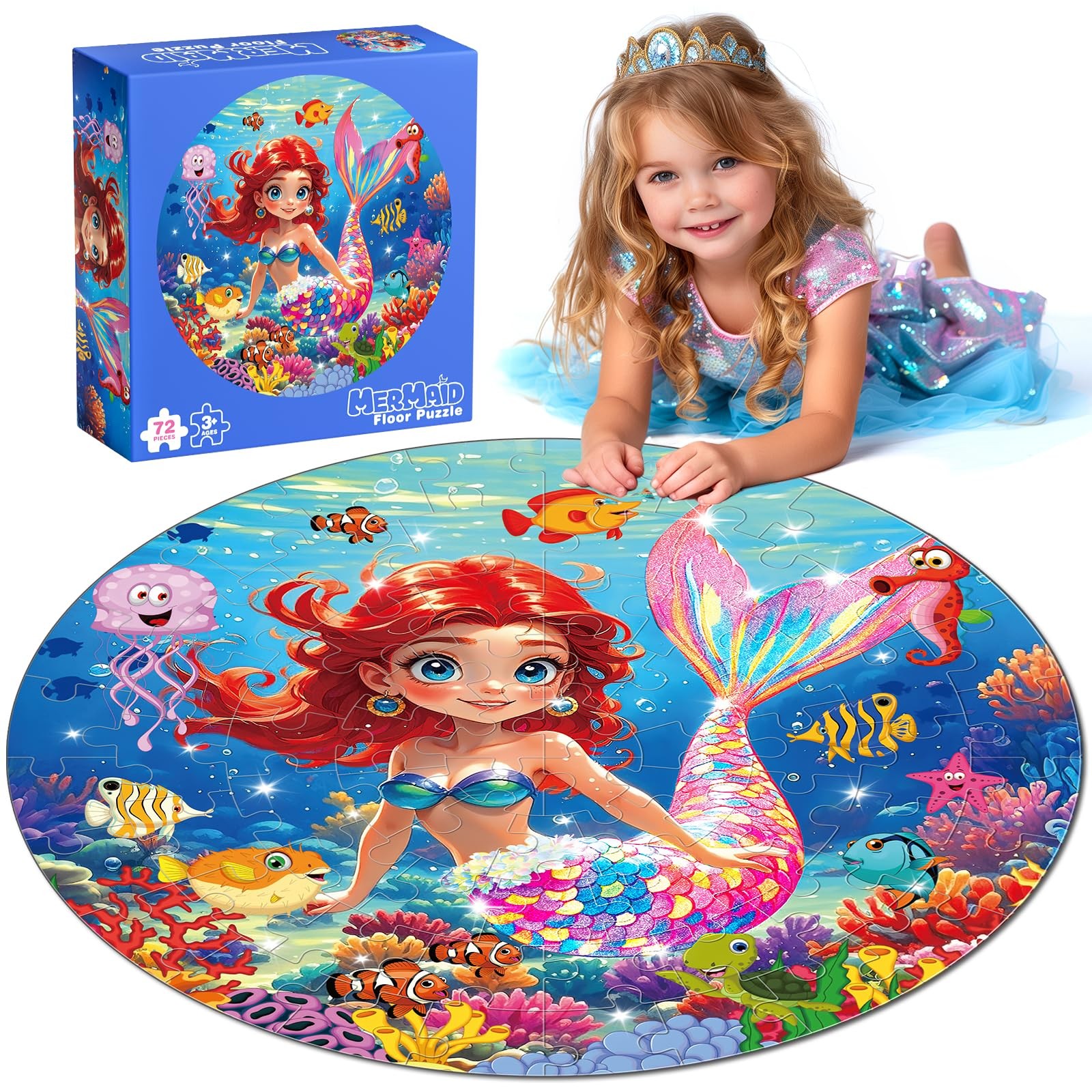 72 Pieces Shimmery Jumbo Mermaid Floor Puzzle for Girls 35 46 Age Floor Puzzl...