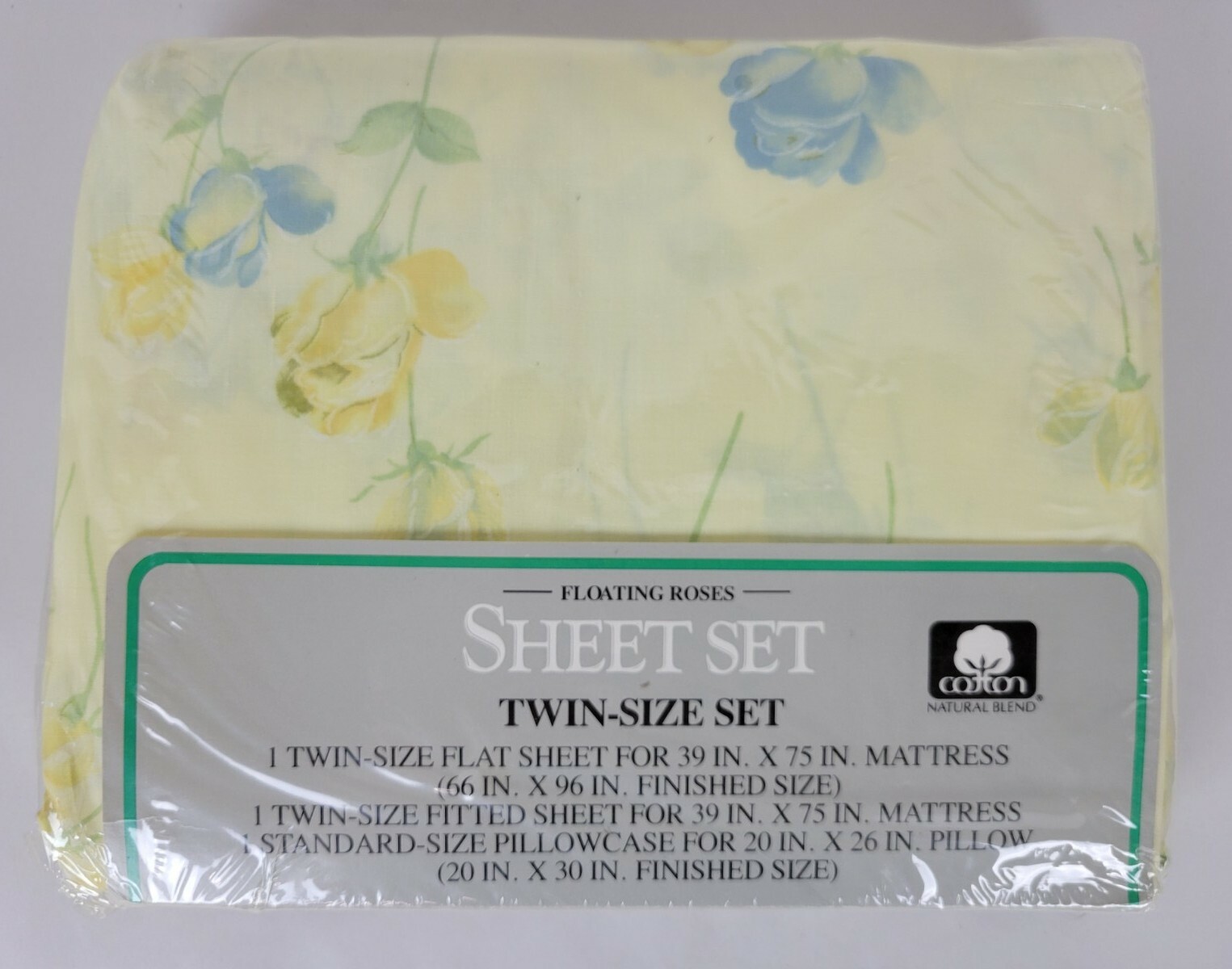 Vintage NIP Sears Twin Sheet Set Yellow Floating Roses Cotton Blend