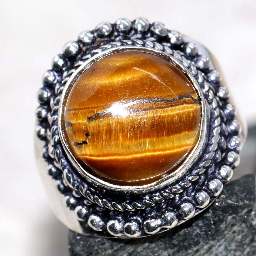 925 Silver Plated Round Tiger Eye Ring US 9 Unique Fashion Jewelry MJ