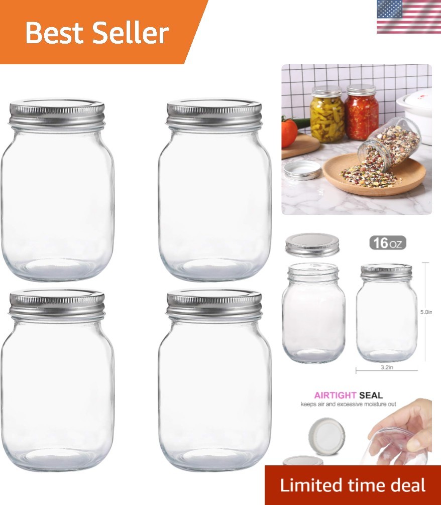 Versatile 16 oz Regular Mouth Mason Jars - 4 Pack for Canning and DIY Projects