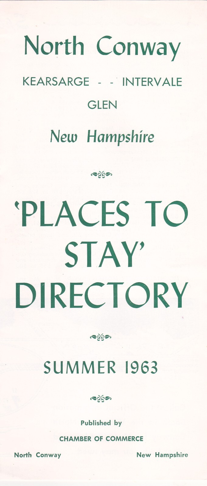 1962 North Conway Hotel Motel Inns Directory Brochure