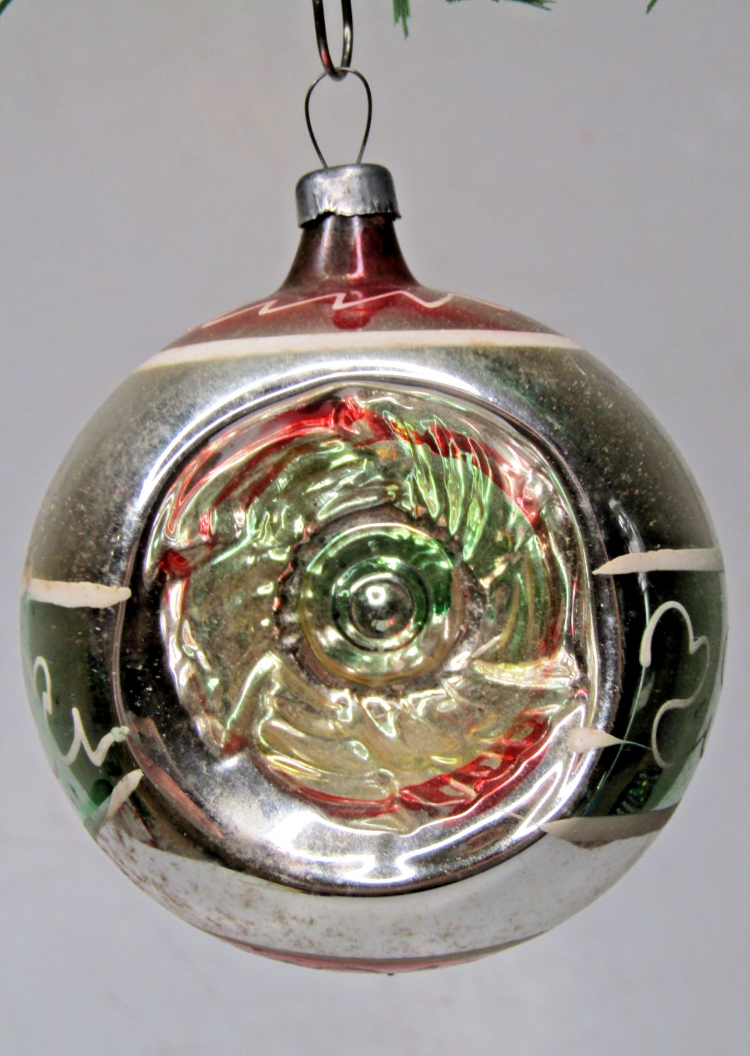 Antique VTG Glass Indent Stencil Embossed Flower BALL Christmas Ornament Germany