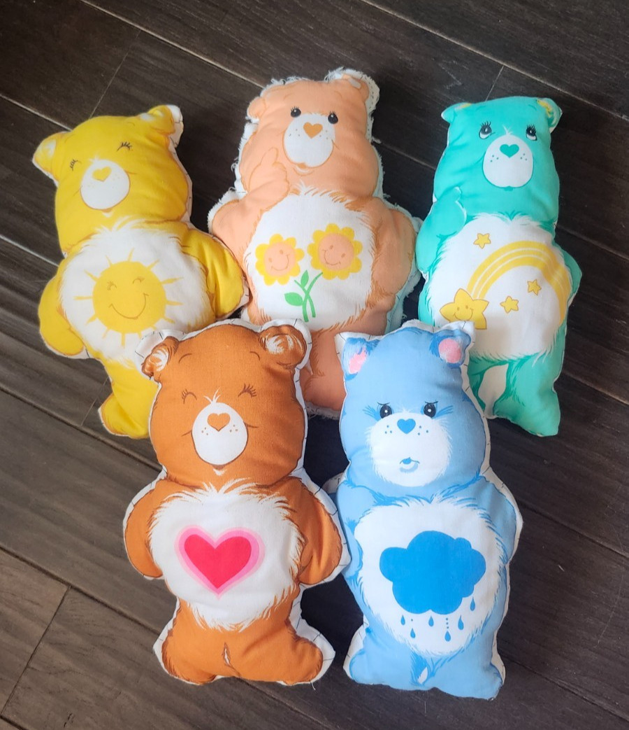 Care Bears Five Plush Pillow Cut & Sew Lot Funshine Wish Tenderheart Grumpy