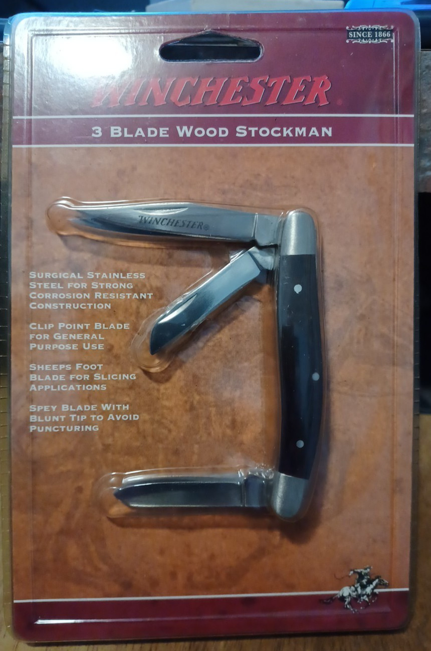 Winchester 3 Blade Wood Stockman Pocket Knife 22-41659 Sealed New Old Stock