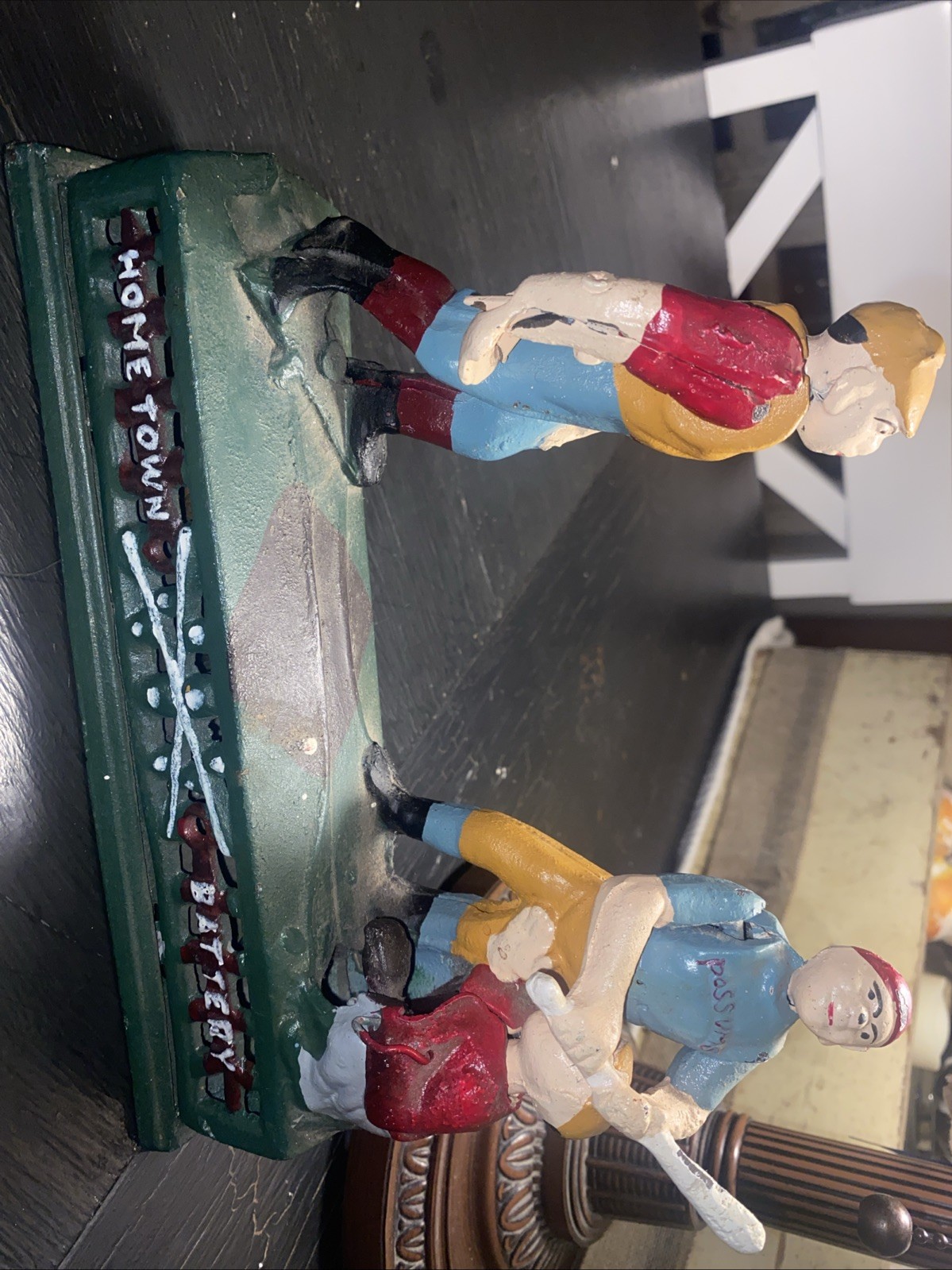 Vintage 1950s Mechanical Baseball Cast Iron Bank Hometown Battery Collectible