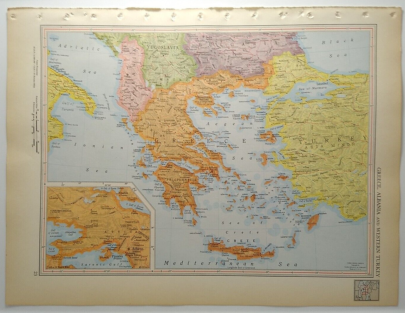 1957 Antique GREECE Atlas Map - Vintage Encyclopedia Britannica World Atlas