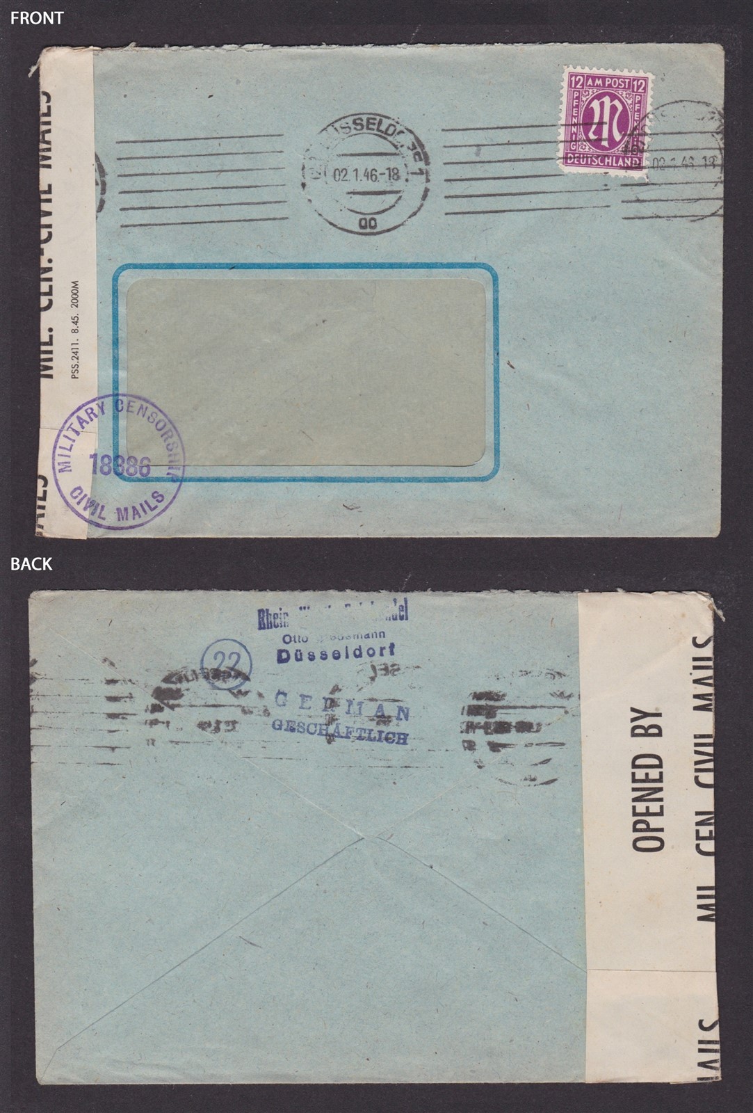 GERMANY 1946 American zone, Censored cover from Dusseldorf