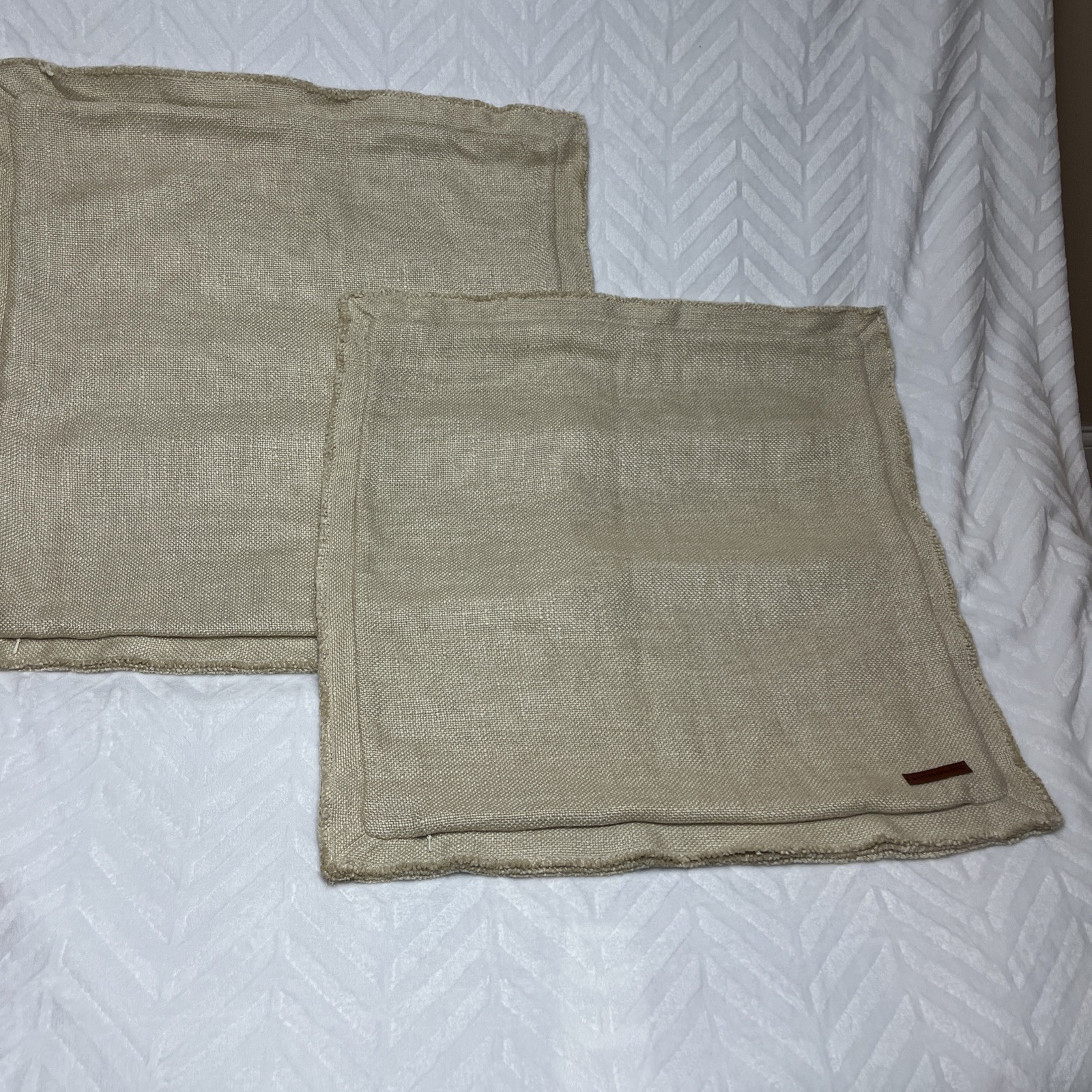 Two Anthropologie Luxe Linen Blend Pillow Covers Shams Only 22” X 22” Neutral
