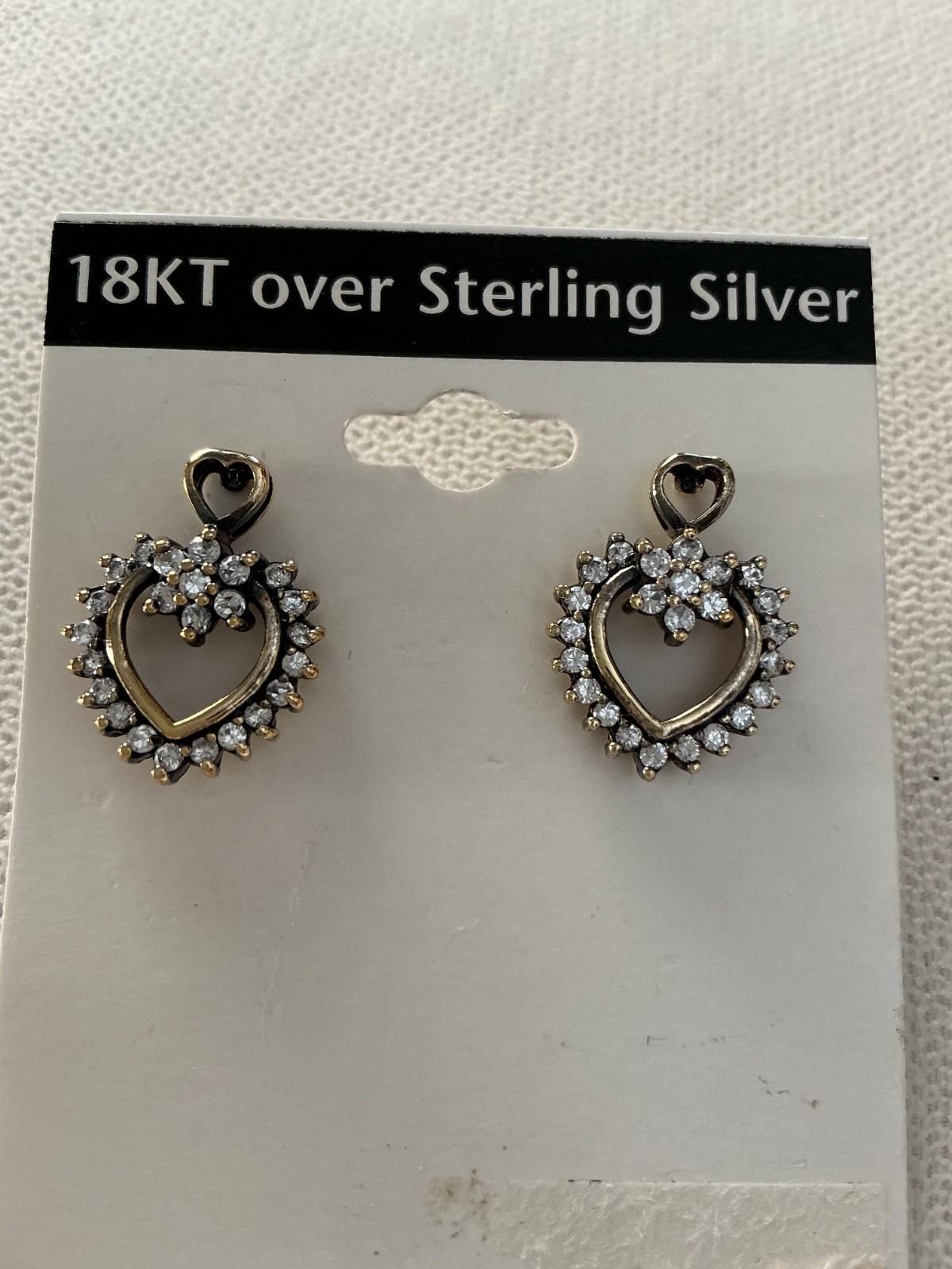 18 KT over Sterling Silver CZs open heart stud earrings