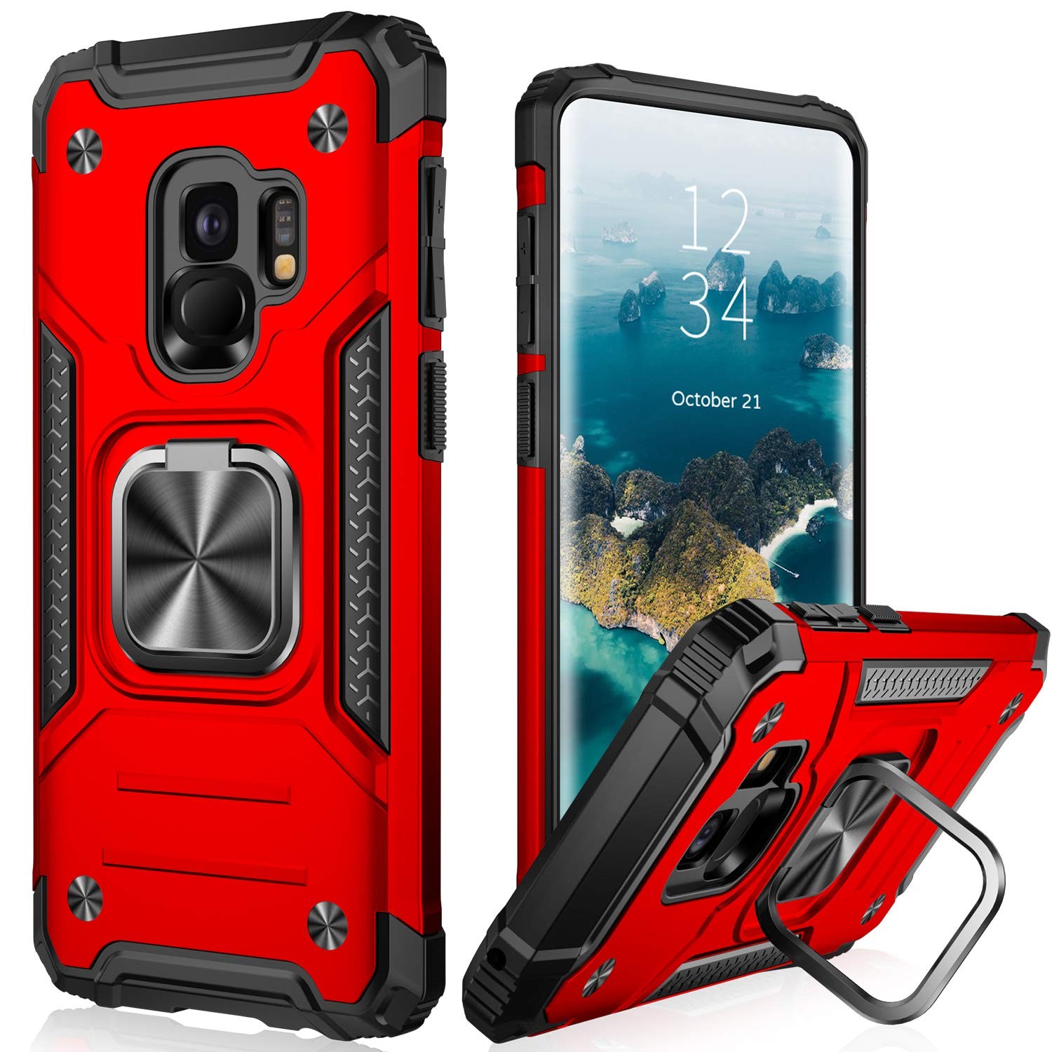 for Galaxy S9 Case,Dual Layer Soft Flexible TPU and Hard PC Anti-Slip Full-Bo...