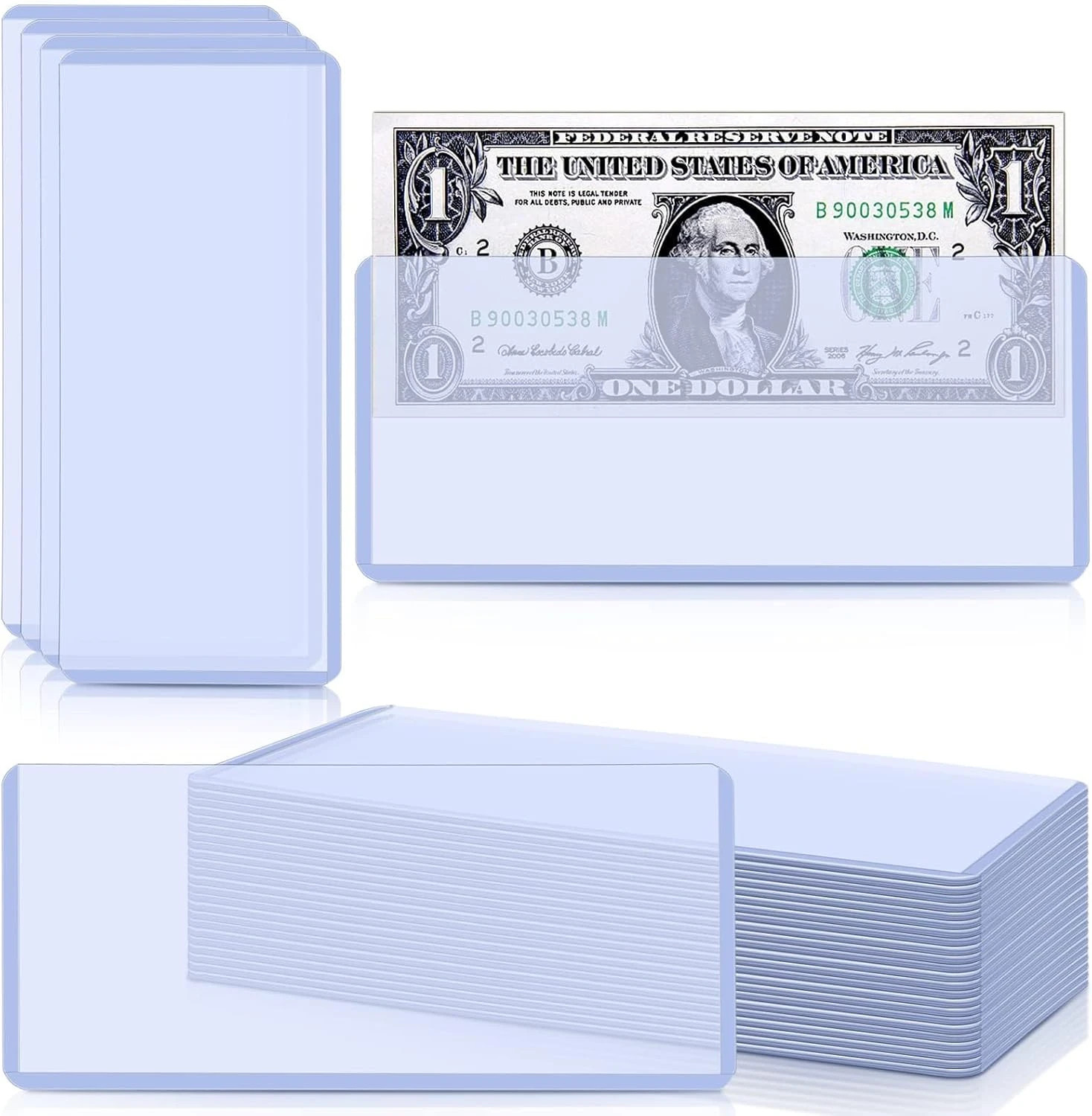 30 Pack Hard Plastic Clear Dollar Bill Holders Top Load Money Sleeves