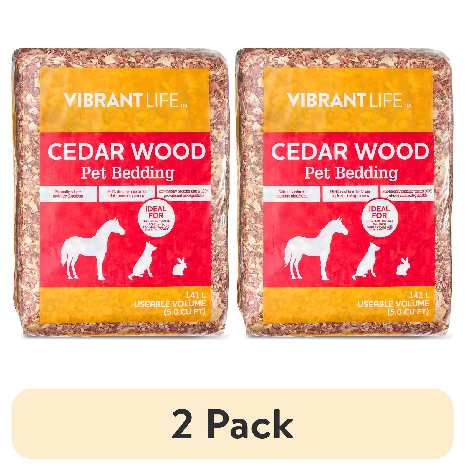 (2 pack) Vibrant Life Cedar Wood Pet Bedding, 141 L Bag