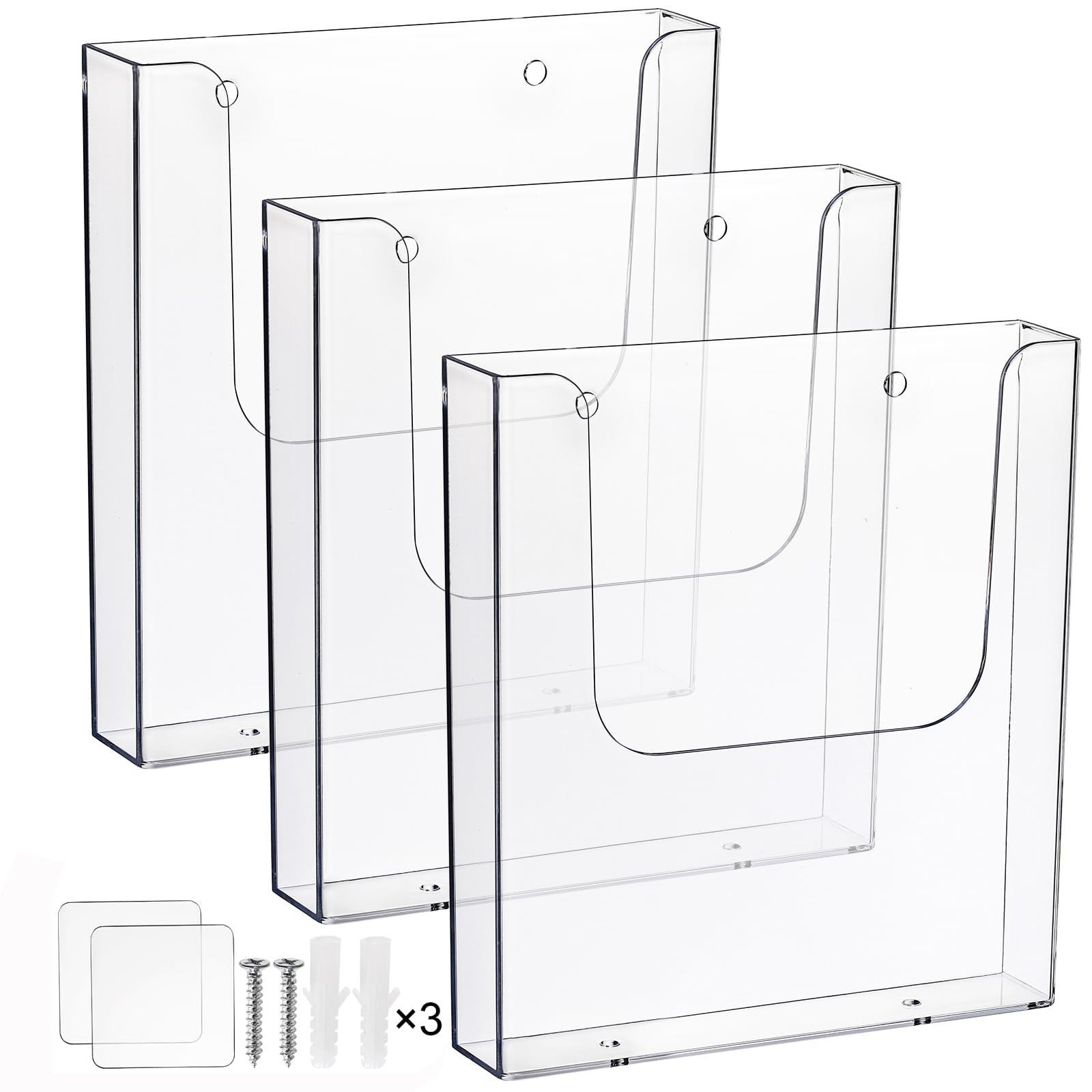 Suwimut 3 Pack Acrylic Brochure Holder Wall Mount 8.5x11 Inch Leaflet Display