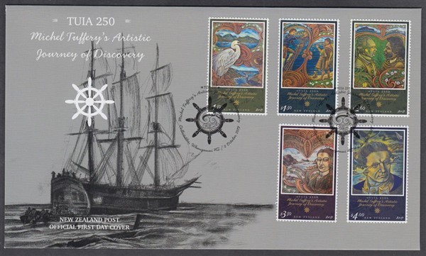 NEW ZEALAND FDC 2019 TUIA 250 ARRIVAL OF CAPTAIN COOK SET (x5) (ID:F3001 (2/10)
