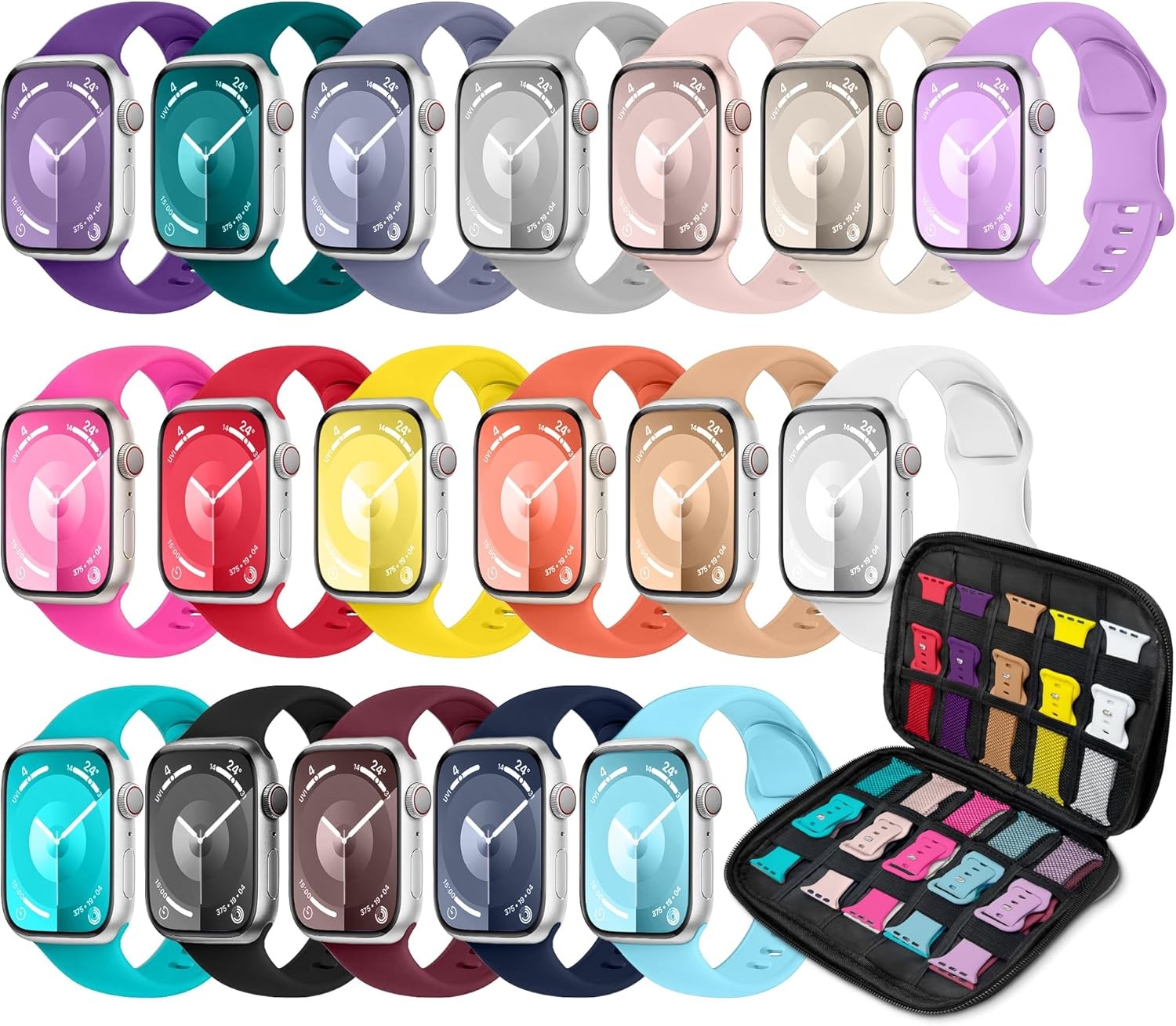 18 Pack Silicone Strap Compatible with Apple Watch 40mm 41mm Series 8 9