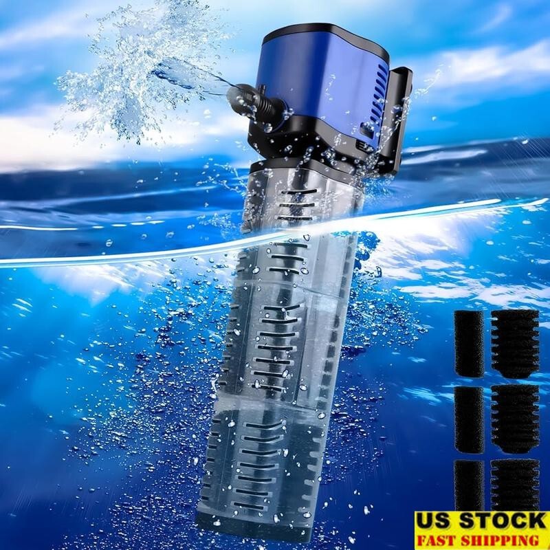 660GPH Aquarium Filter Oxygenator Wavemaker for Large Fish Tanks 3 in 1 Clear