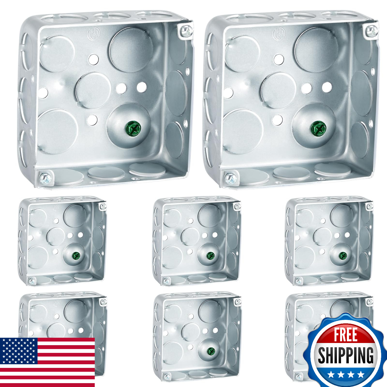 Copkim 4x4 Galvanized Steel Deep Square Electrical Junction Box 21 cu. in. 8-Pac