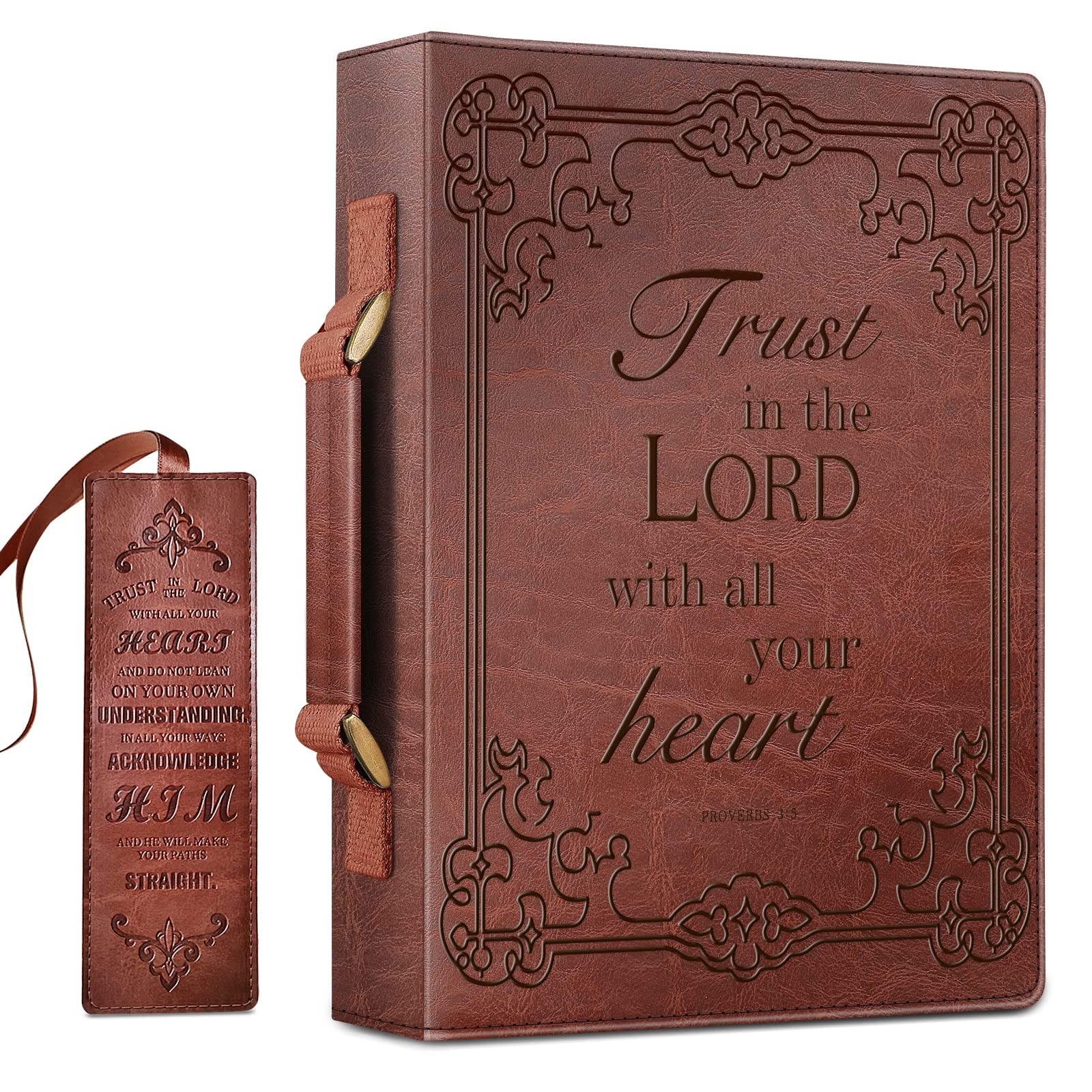 FINPAC Large Classic Bible Cover Vegan Leather Carrying Book Large, Brown 
