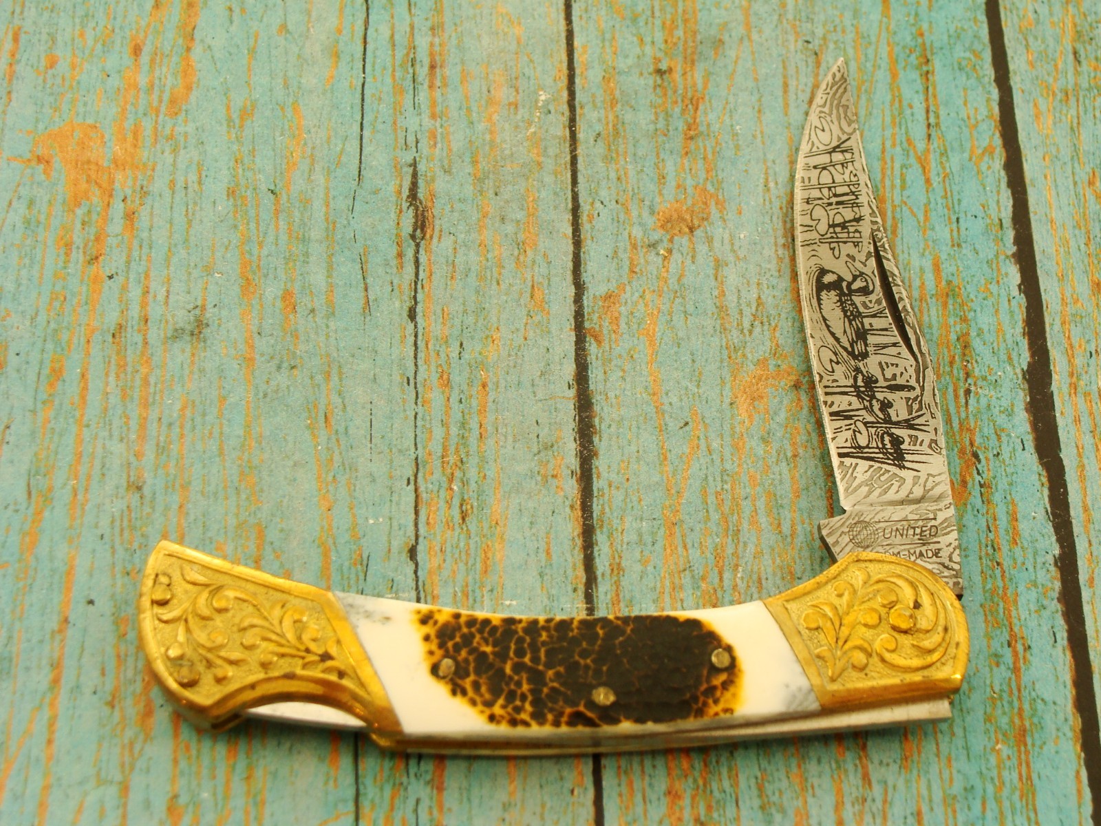 VINTAGE UNITED JAPAN 410 STAG WILDLIFE MALLARD DUCK LOCKBACK POCKET KNIFE KNIVES