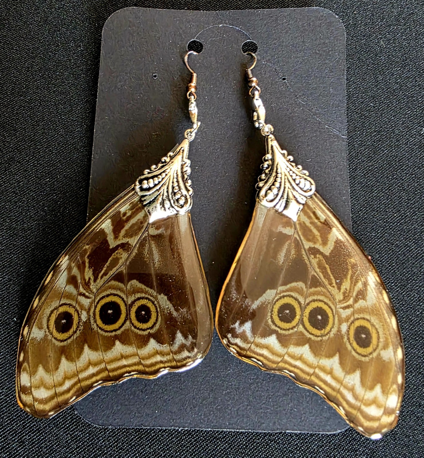 Handcrafted Butterfly Dangle Earrings Resin & Silver Blue Brown. Nature Theme