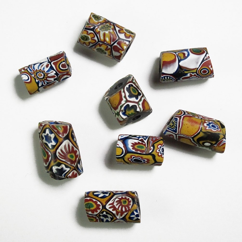 Antique circa 1900 African Trade Beads Venetian Millefiori Glass 14mm-19mm 8pcs
